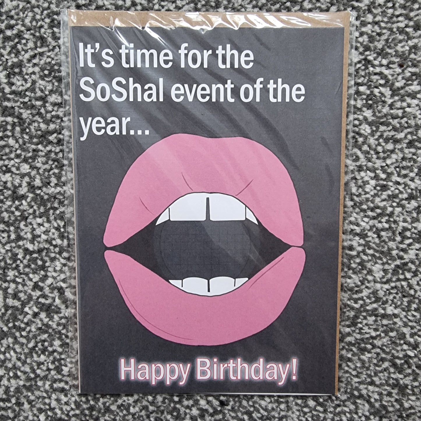 'SoShal event of the year...' birthday card