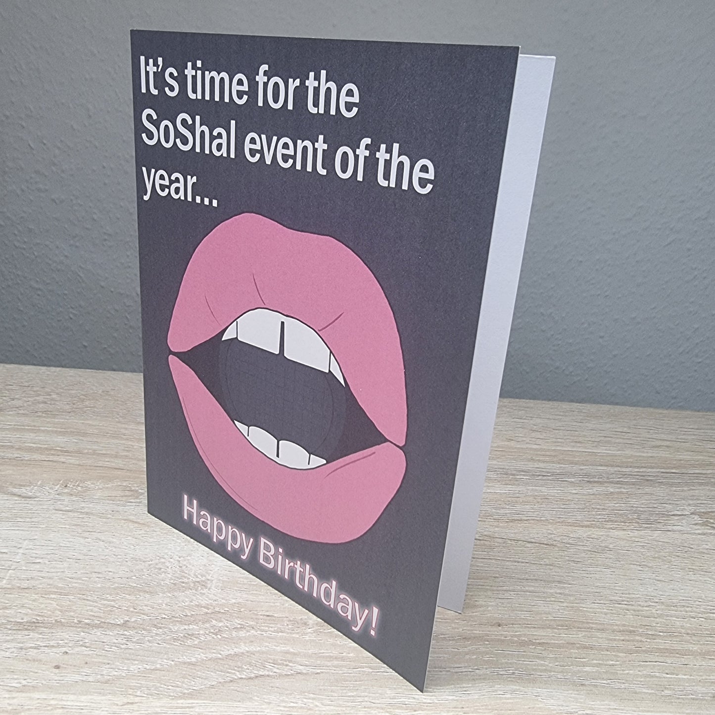 'SoShal event of the year...' birthday card