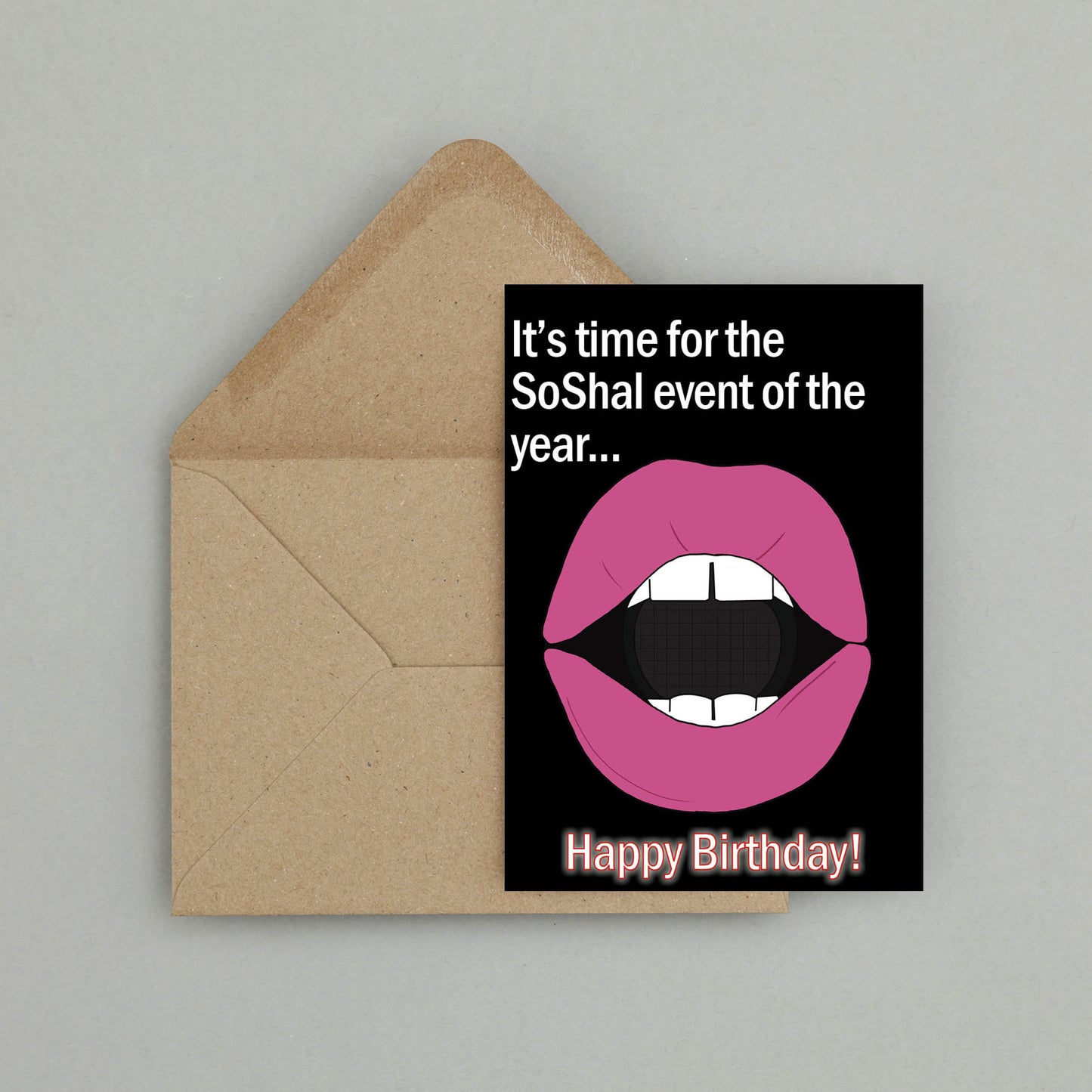 'SoShal event of the year...' birthday card