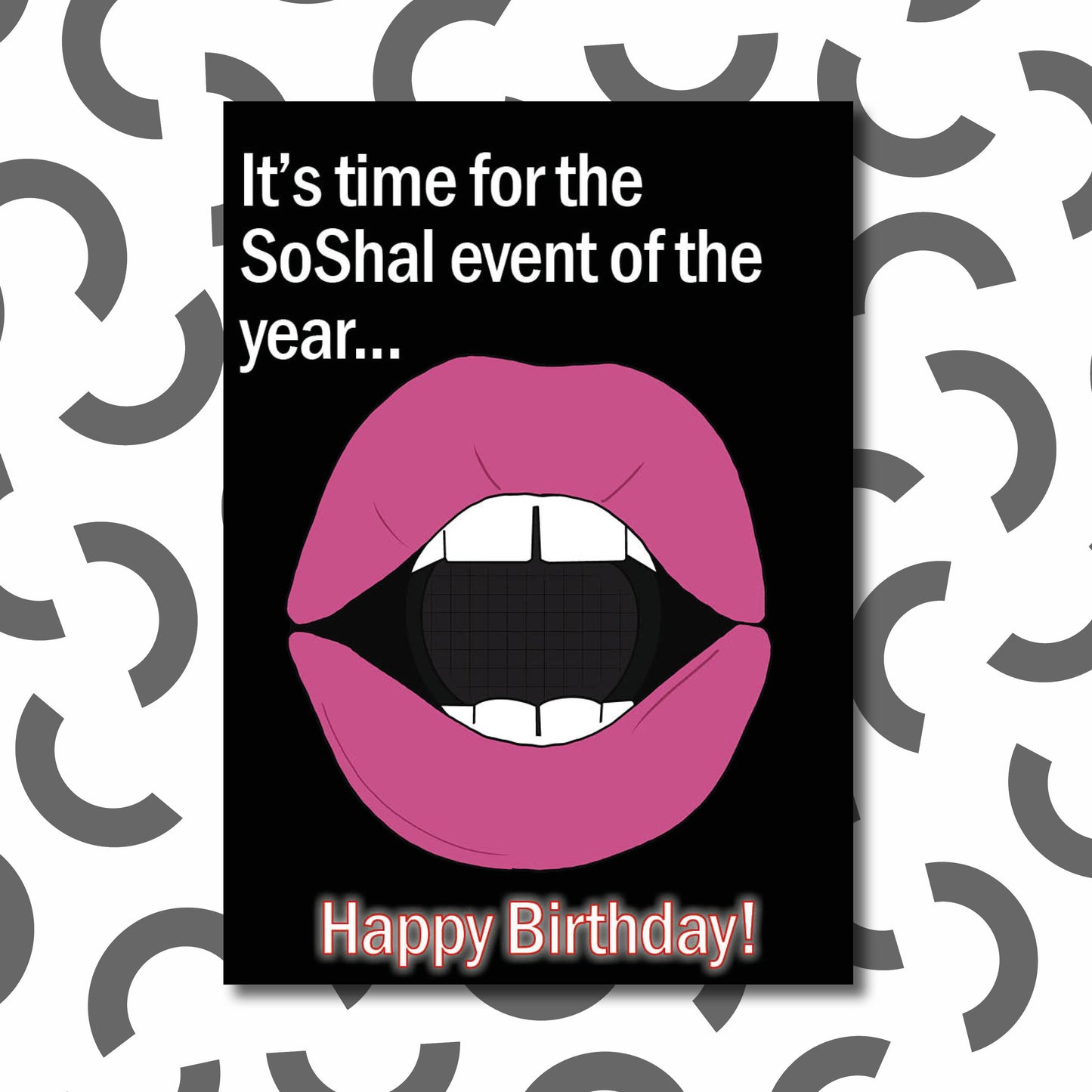 'SoShal event of the year...' birthday card