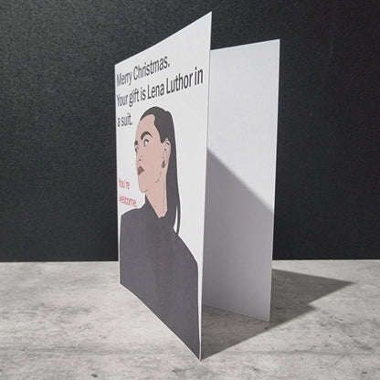 Lena Luthor in a suit Christmas card | Supergirl themed Christmas card