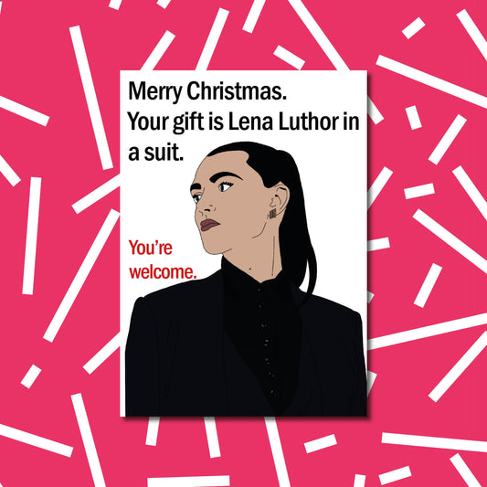 Lena Luthor in a suit Christmas card | Supergirl themed Christmas card